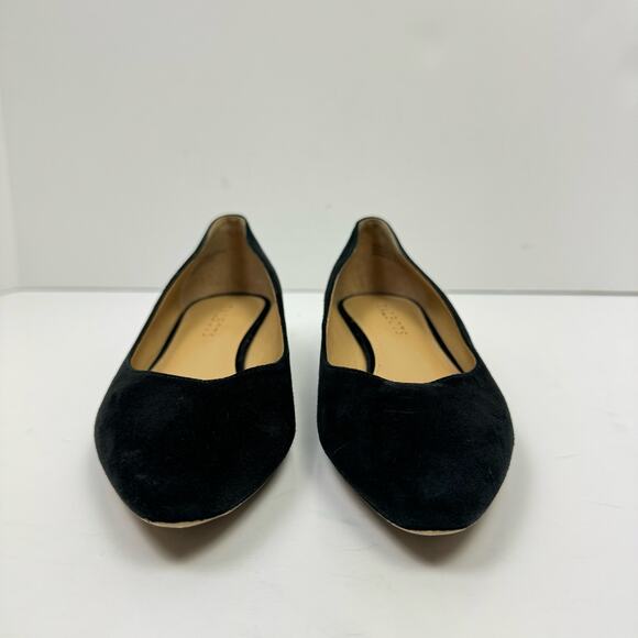 Talbots | Edison 6M Black Suede Leather Pointed Toe Embellished Fancy Heel Flats - Picture 3 of 13